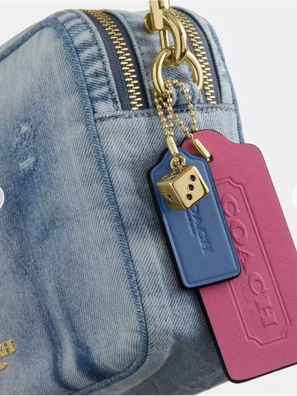 Coach Carey Crossbody in Loved Denim with Pink Charm - Picture 4 of 9